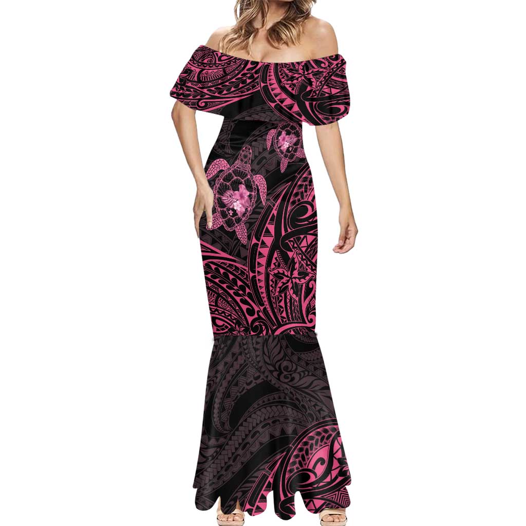 Pink Black Polynesia Floral Sea Turtle Mermaid Dress - Polynesian Pride