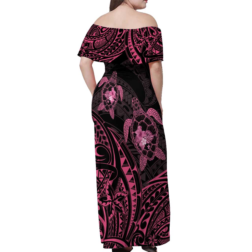 Pink Black Polynesia Floral Sea Turtle Off Shoulder Maxi Dress LT14 - Polynesian Pride