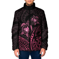 Pink Black Polynesia Floral Sea Turtle Padded Jacket - Polynesian Pride