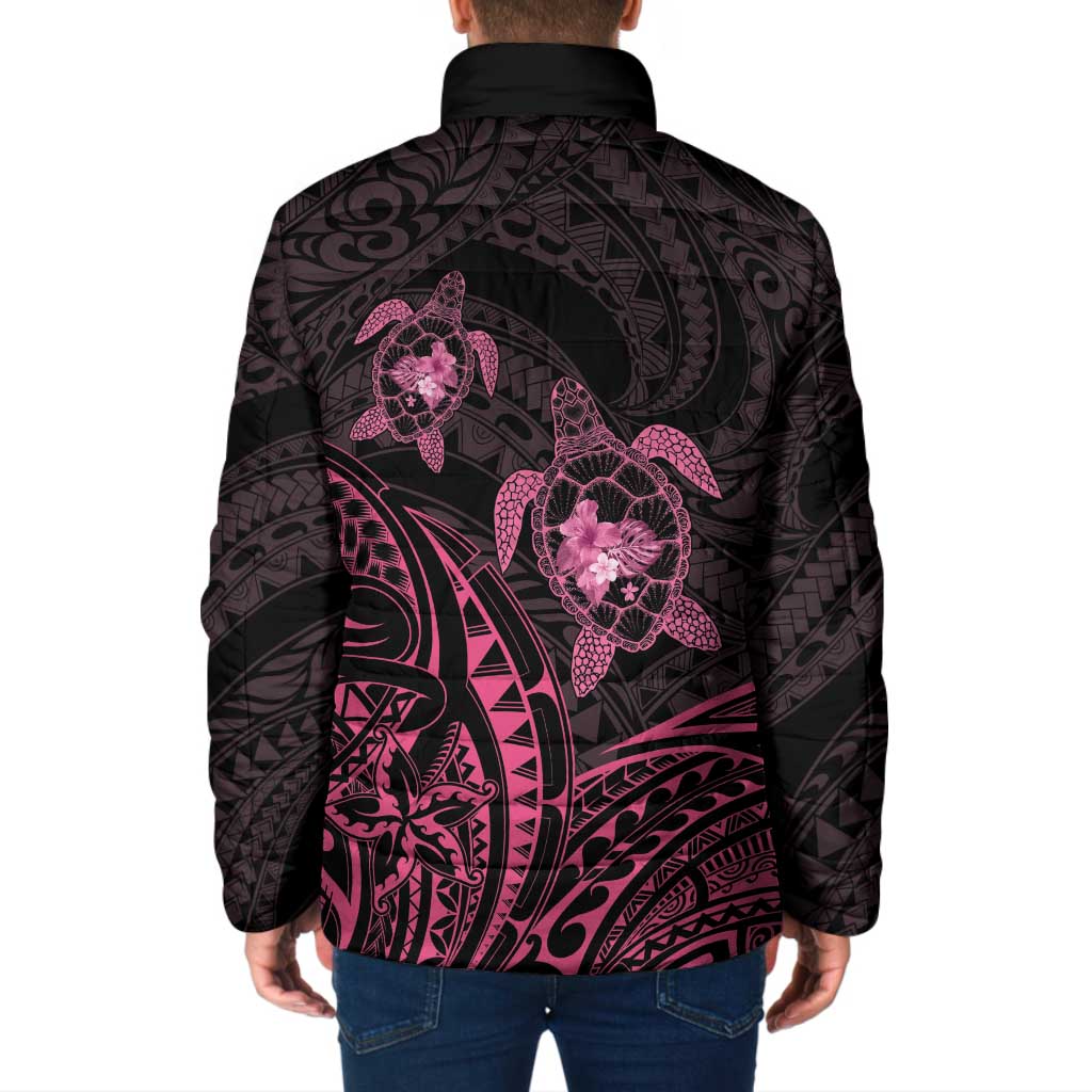 Pink Black Polynesia Floral Sea Turtle Padded Jacket - Polynesian Pride