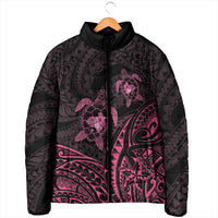 Pink Black Polynesia Floral Sea Turtle Padded Jacket - Polynesian Pride