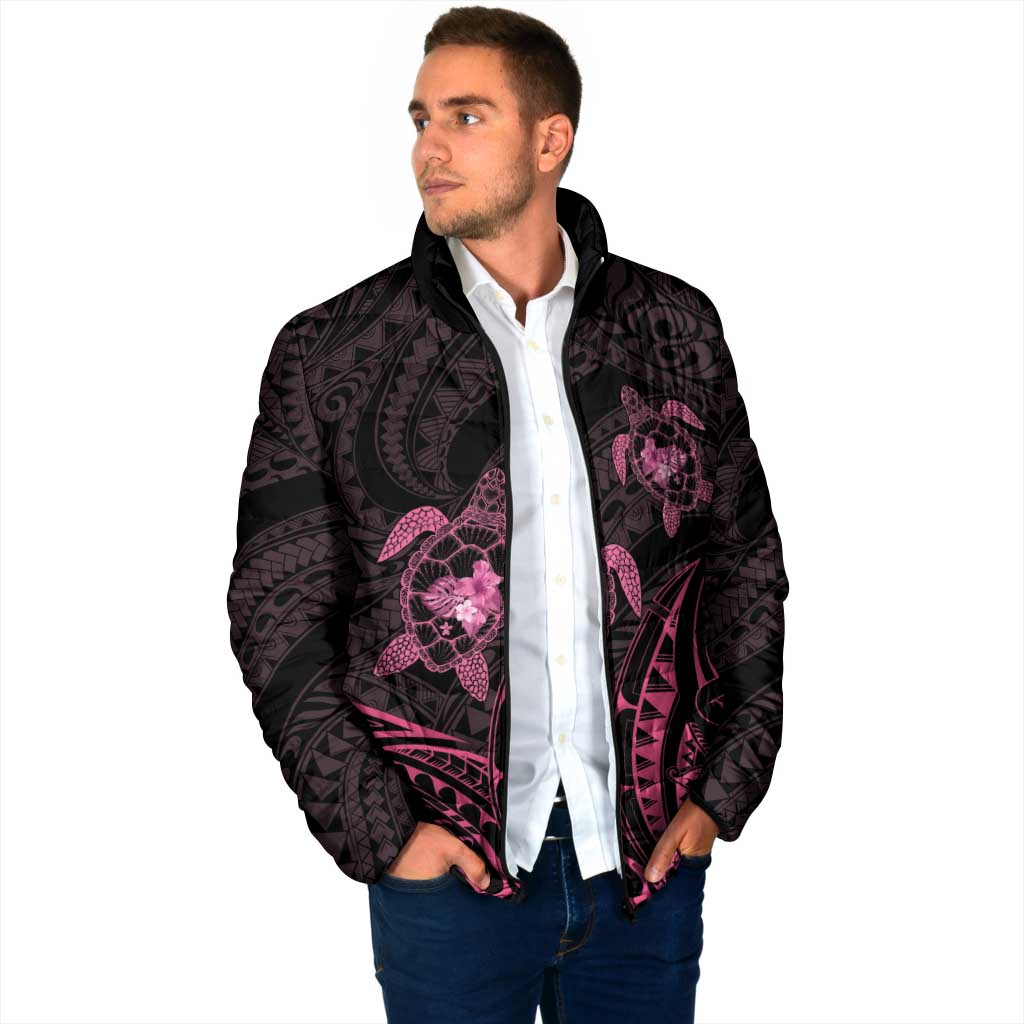 Pink Black Polynesia Floral Sea Turtle Padded Jacket - Polynesian Pride