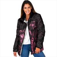 Pink Black Polynesia Floral Sea Turtle Padded Jacket - Polynesian Pride