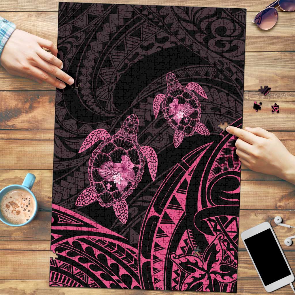 Pink Black Polynesia Floral Sea Turtle Puzzle LT14 Black - Polynesian Pride