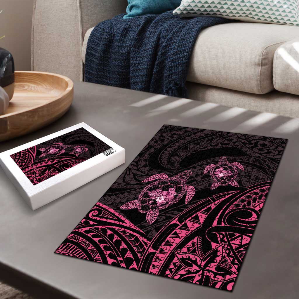 Pink Black Polynesia Floral Sea Turtle Puzzle LT14 - Polynesian Pride