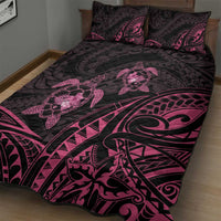 Pink Black Polynesia Floral Sea Turtle Quilt Bed Set - Polynesian Pride