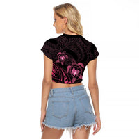 Pink Black Polynesia Floral Sea Turtle Raglan Cropped T Shirt LT14 - Polynesian Pride