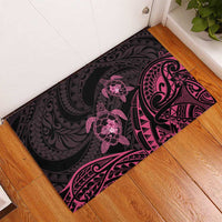 Pink Black Polynesia Floral Sea Turtle Rubber Doormat LT14 - Polynesian Pride