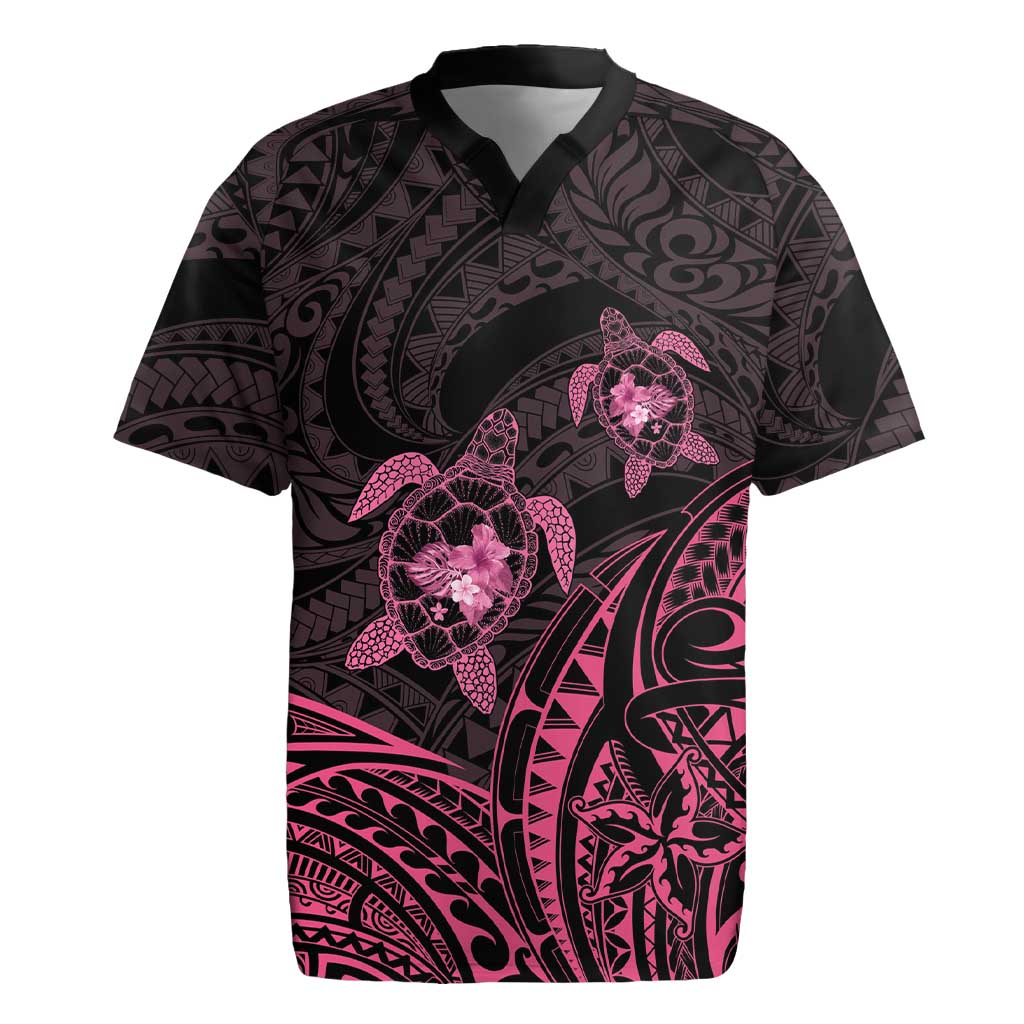 Pink Black Polynesia Floral Sea Turtle Rugby Jersey - Polynesian Pride