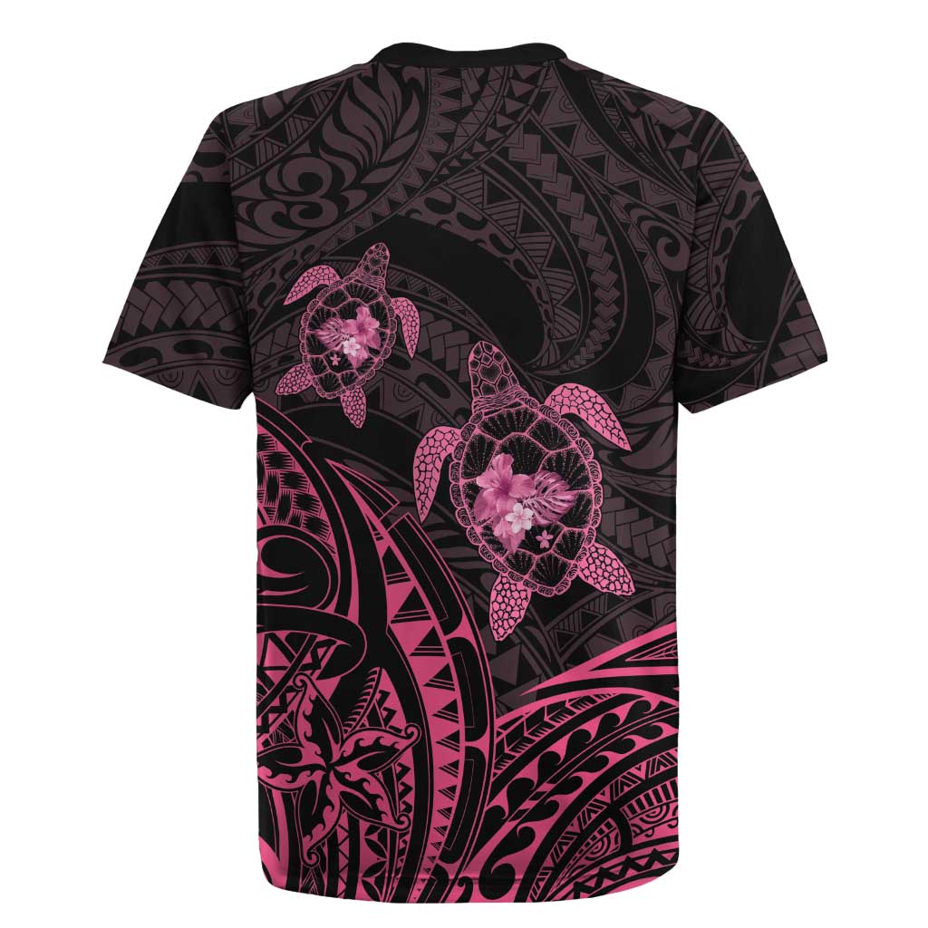Pink Black Polynesia Floral Sea Turtle Rugby Jersey - Polynesian Pride