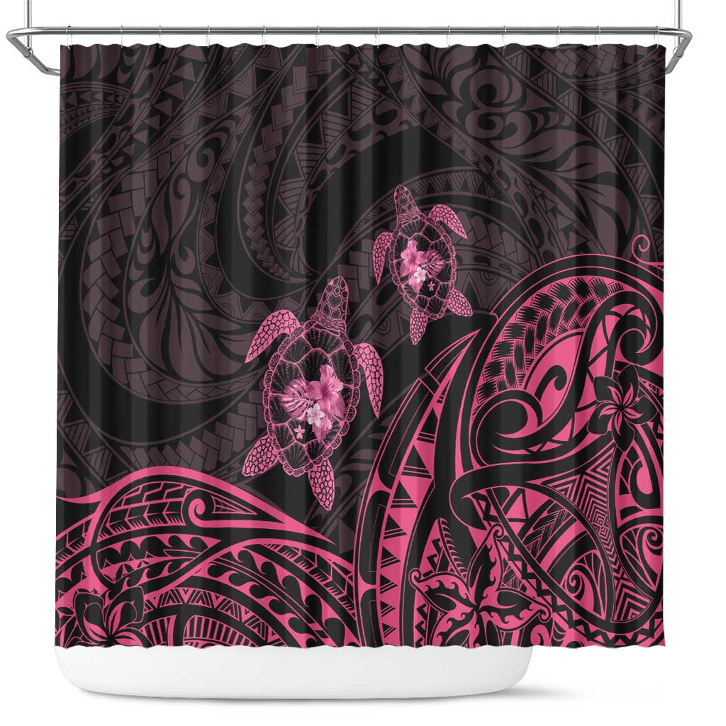 Pink Black Polynesia Floral Sea Turtle Shower Curtain LT14 Black - Polynesian Pride