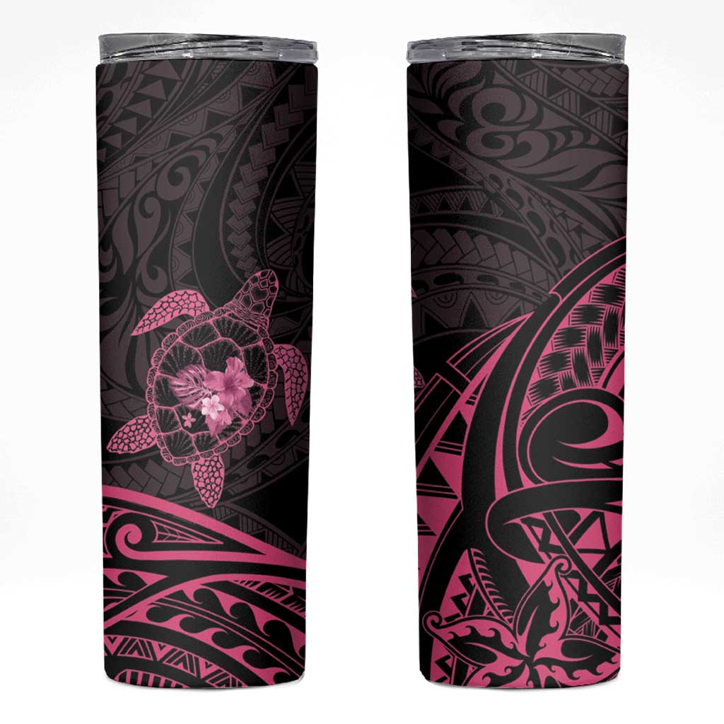 Pink Black Polynesia Floral Sea Turtle Skinny Tumbler LT14 Black - Polynesian Pride