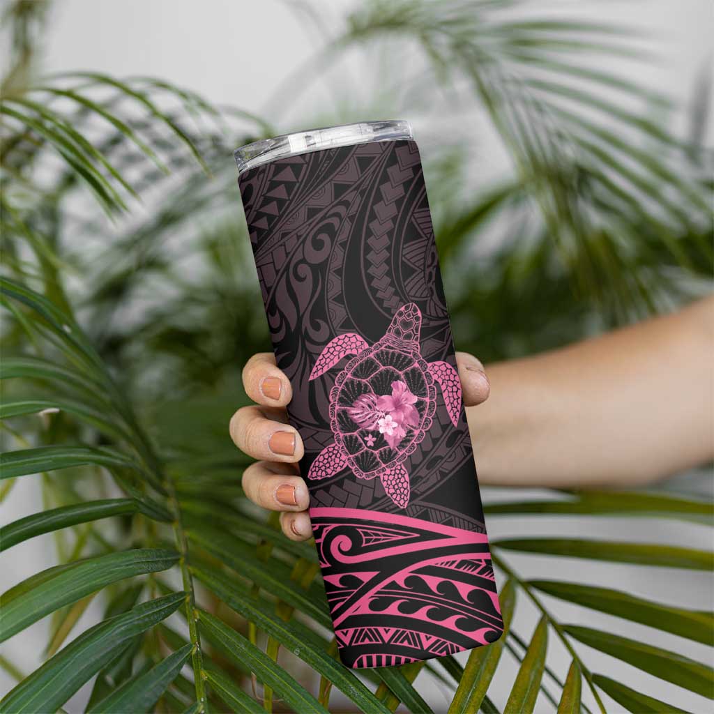 Pink Black Polynesia Floral Sea Turtle Skinny Tumbler LT14 - Polynesian Pride