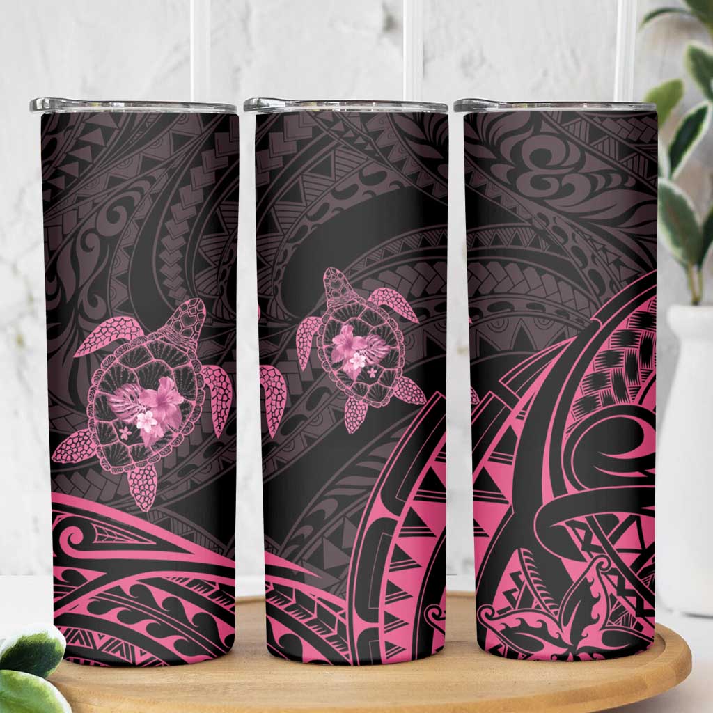 Pink Black Polynesia Floral Sea Turtle Skinny Tumbler LT14 - Polynesian Pride