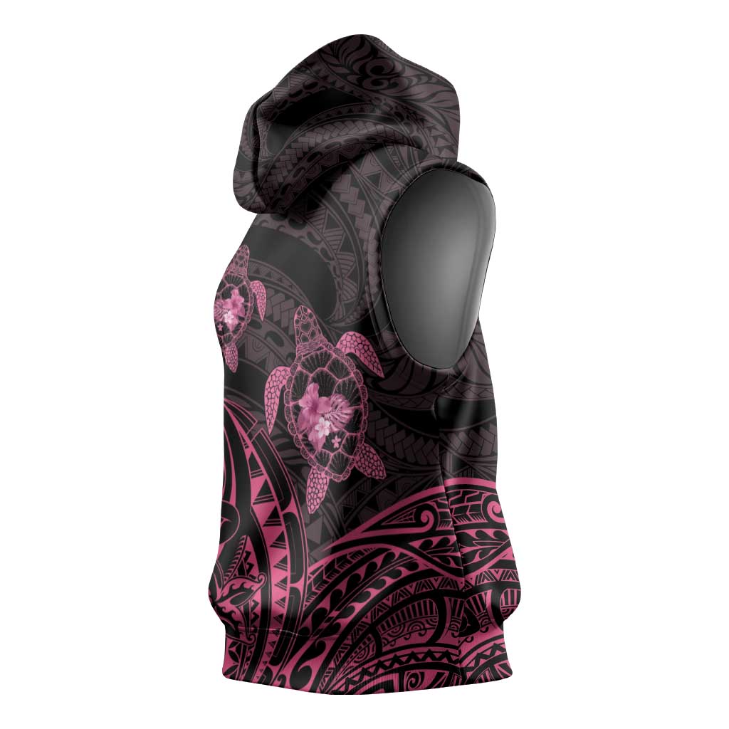 Pink Black Polynesia Floral Sea Turtle Sleeveless Hoodie LT14 - Polynesian Pride