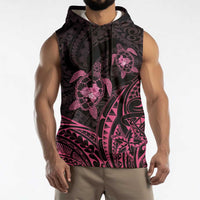 Pink Black Polynesia Floral Sea Turtle Sleeveless Hoodie LT14 - Polynesian Pride