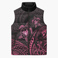 Pink Black Polynesia Floral Sea Turtle Sleeveless Puffer Jacket - Polynesian Pride