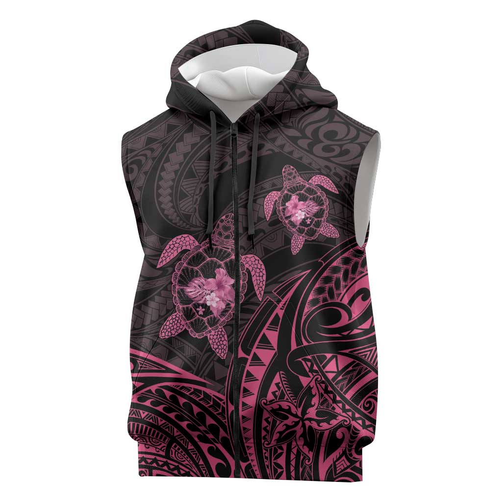 Pink Black Polynesia Floral Sea Turtle Sleeveless Zip Hoodie LT14 Black - Polynesian Pride