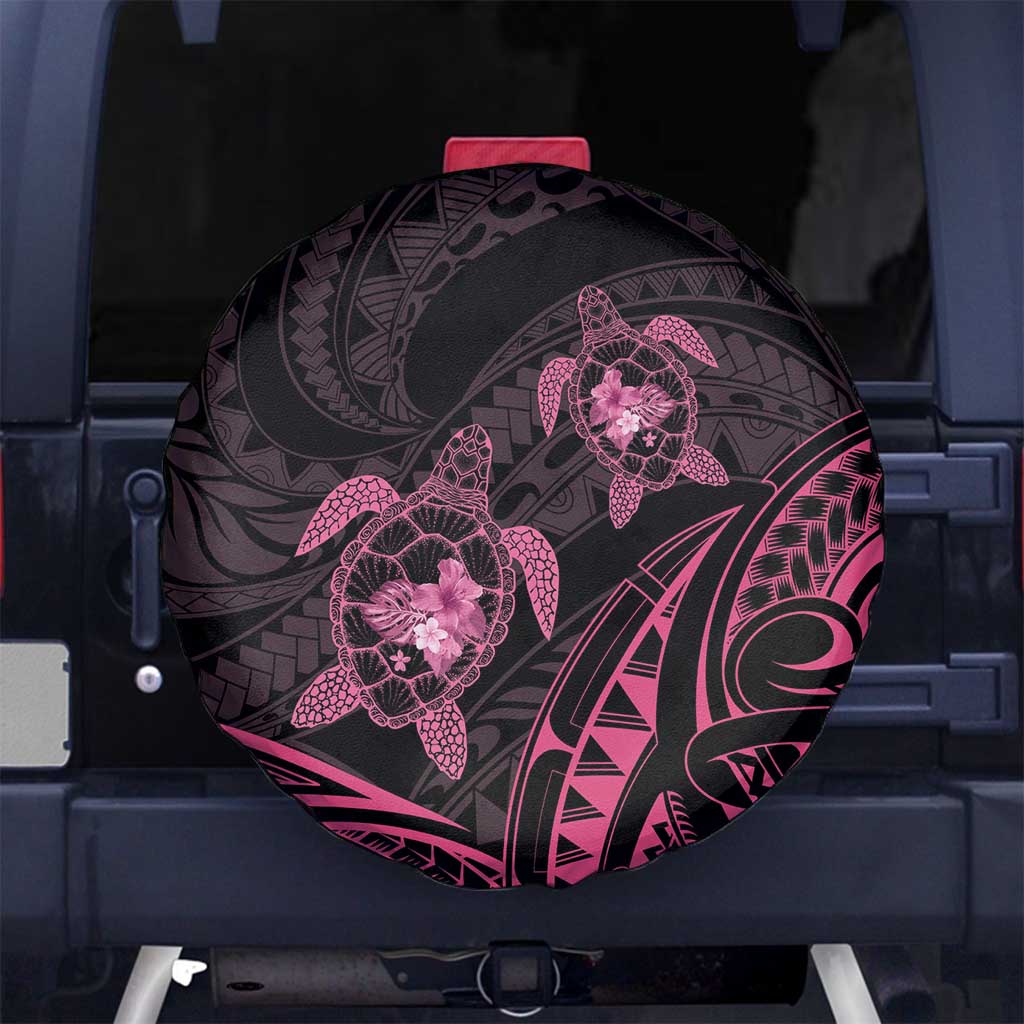 Pink Black Polynesia Floral Sea Turtle Spare Tire Cover - Polynesian Pride