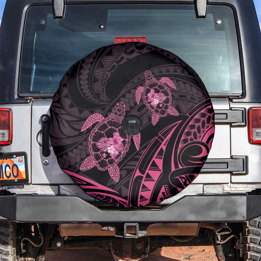 Pink Black Polynesia Floral Sea Turtle Spare Tire Cover - Polynesian Pride