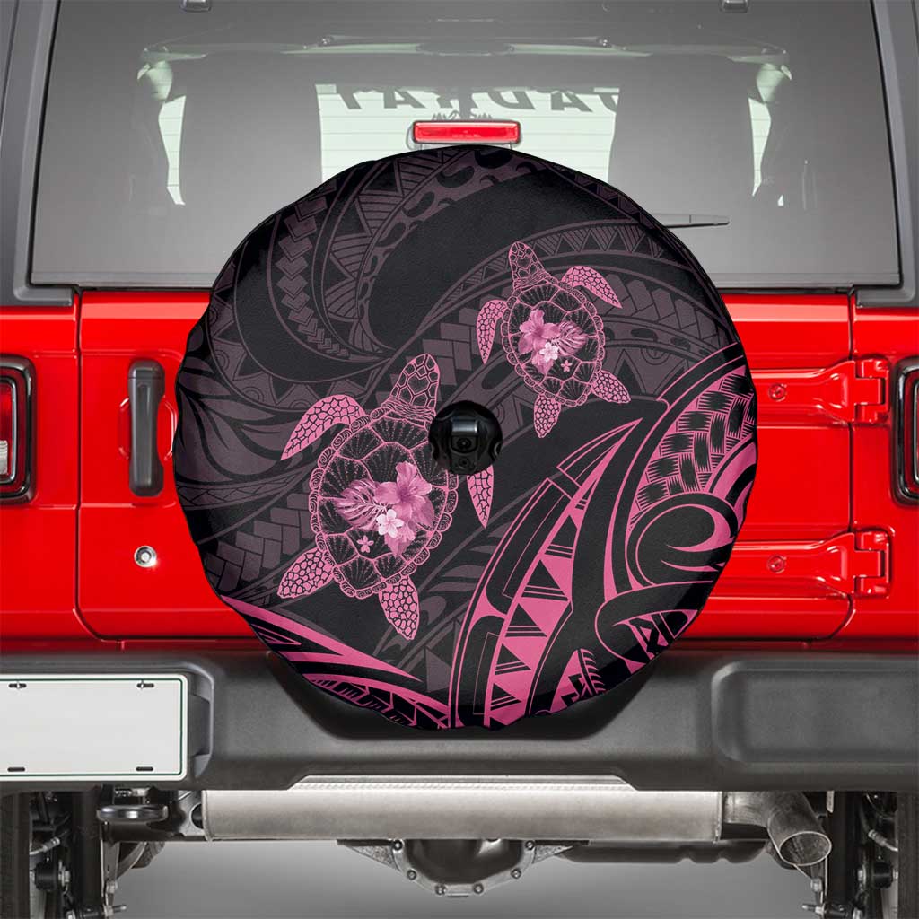 Pink Black Polynesia Floral Sea Turtle Spare Tire Cover - Polynesian Pride