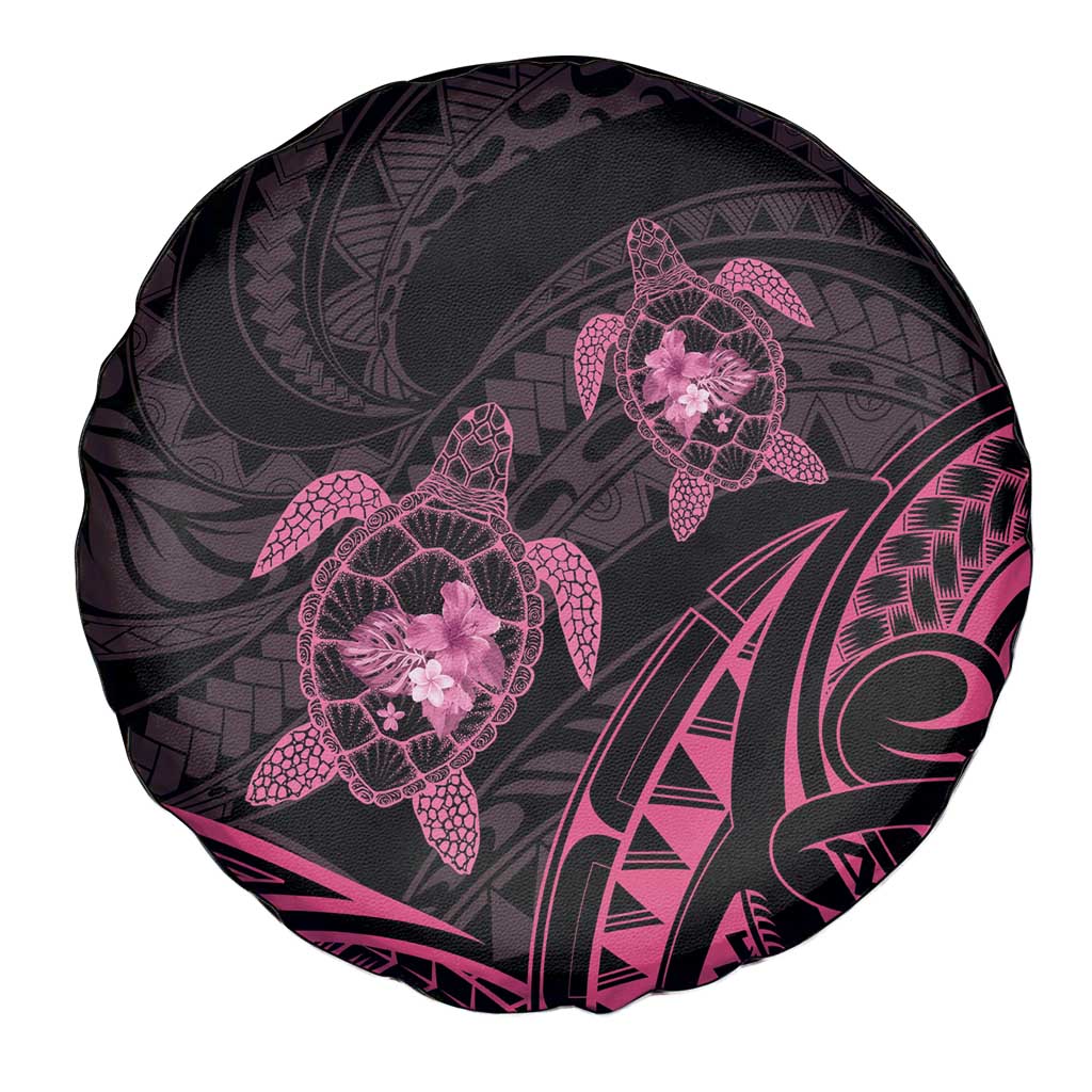 Pink Black Polynesia Floral Sea Turtle Spare Tire Cover - Polynesian Pride