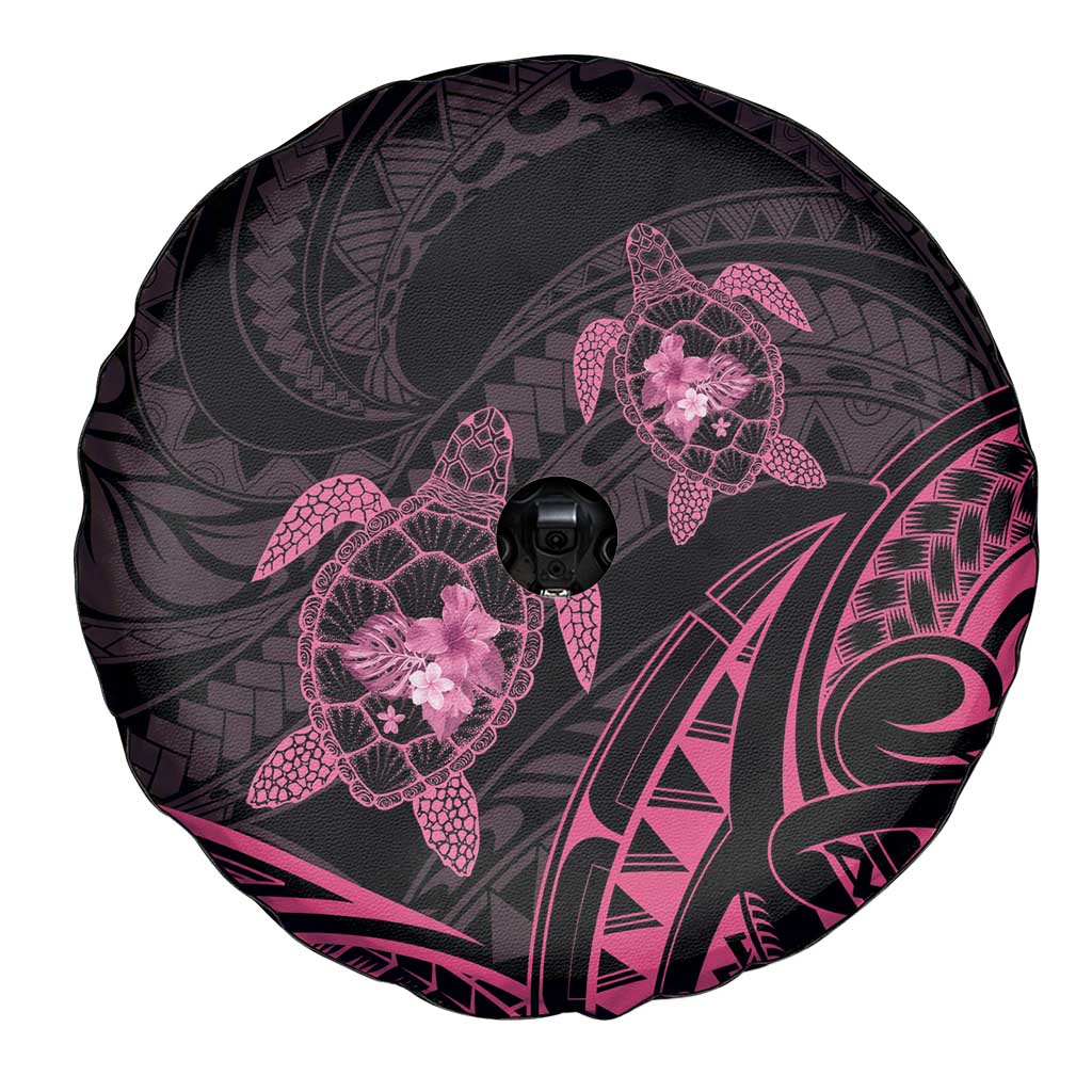 Pink Black Polynesia Floral Sea Turtle Spare Tire Cover - Polynesian Pride