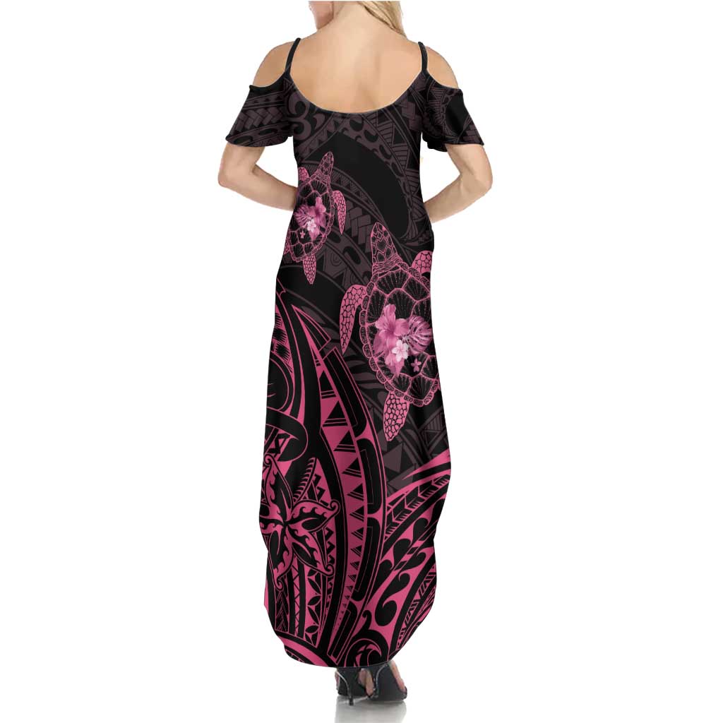Pink Black Polynesia Floral Sea Turtle Summer Maxi Dress LT14 - Polynesian Pride