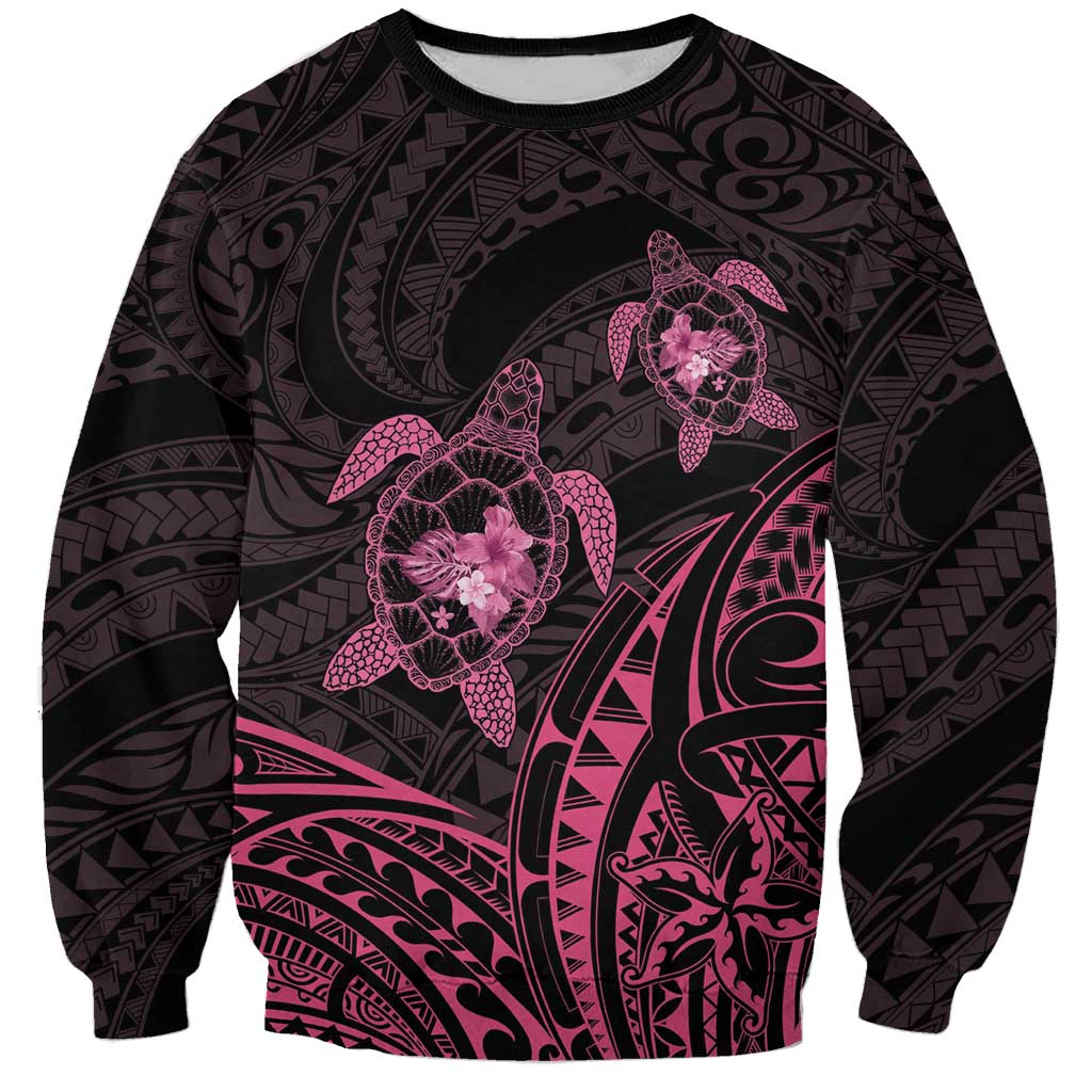 Pink Black Polynesia Floral Sea Turtle Sweatshirt LT14 Unisex Black - Polynesian Pride