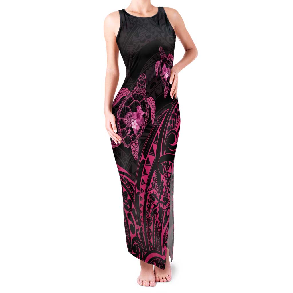 Pink Black Polynesia Floral Sea Turtle Tank Maxi Dress LT14 Women Black - Polynesian Pride