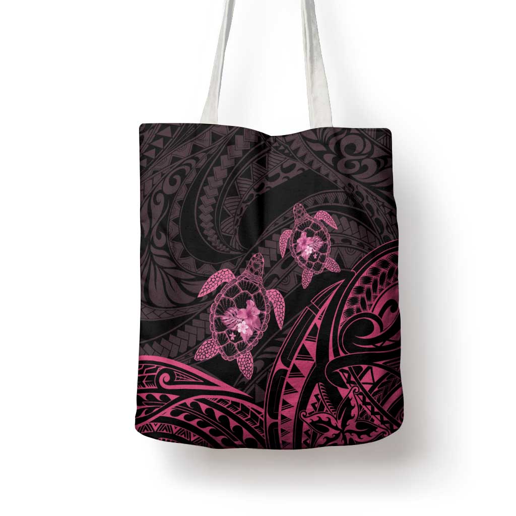 Pink Black Polynesia Floral Sea Turtle Tote Bag - Polynesian Pride