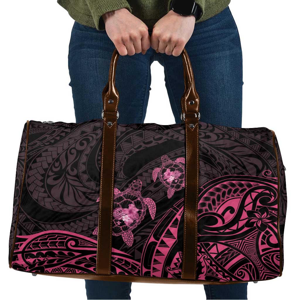 Pink Black Polynesia Floral Sea Turtle Travel Bag - Polynesian Pride