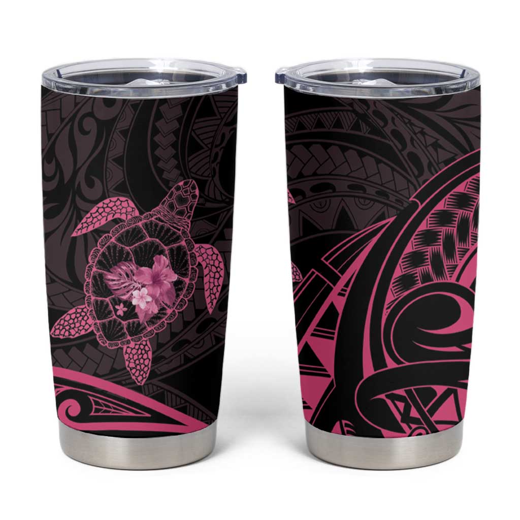 Pink Black Polynesia Floral Sea Turtle Tumbler Cup LT14 Black - Polynesian Pride