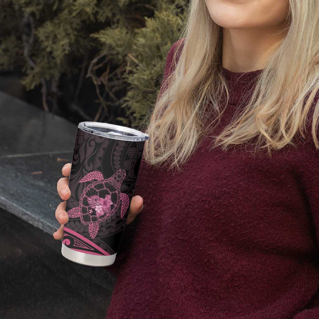 Pink Black Polynesia Floral Sea Turtle Tumbler Cup LT14 - Polynesian Pride