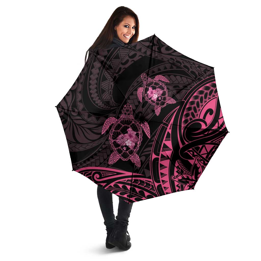 Pink Black Polynesia Floral Sea Turtle Umbrella - Polynesian Pride