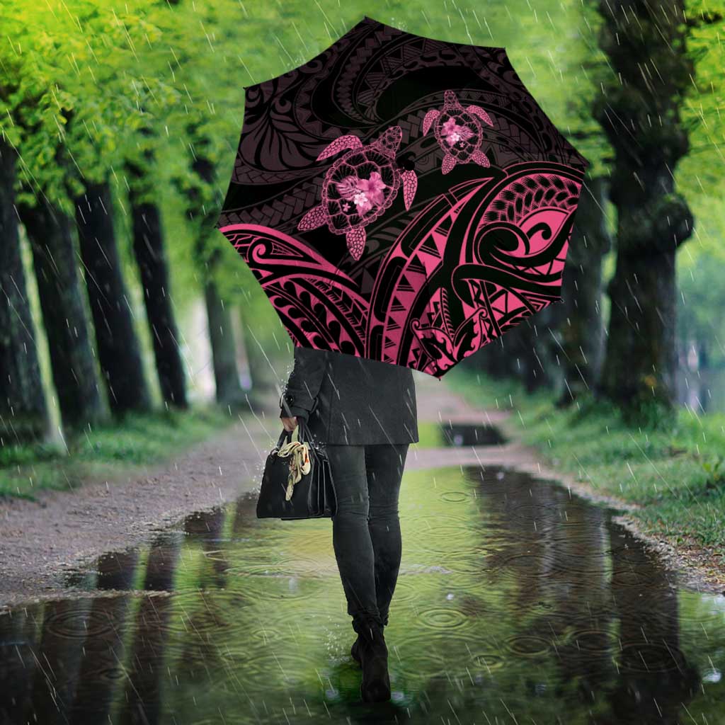 Pink Black Polynesia Floral Sea Turtle Umbrella - Polynesian Pride
