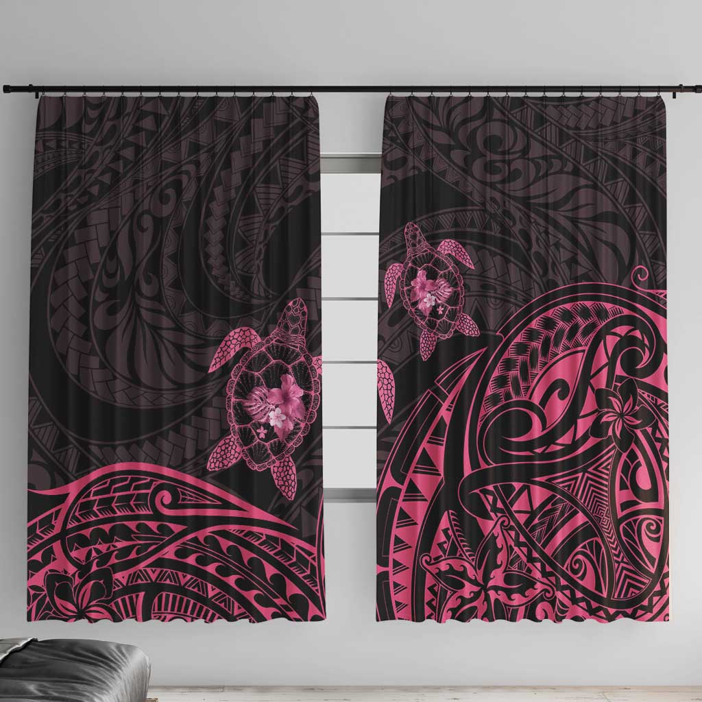 Pink Black Polynesia Floral Sea Turtle Window Curtain LT14 With Hooks Black - Polynesian Pride