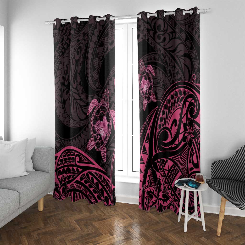 Pink Black Polynesia Floral Sea Turtle Window Curtain LT14 With Grommets Black - Polynesian Pride