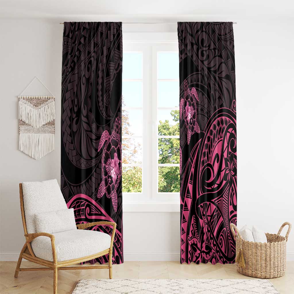 Pink Black Polynesia Floral Sea Turtle Window Curtain LT14 - Polynesian Pride