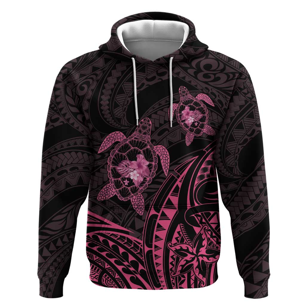 Pink Black Polynesia Floral Sea Turtle Zip Hoodie LT14 Pullover Hoodie Black - Polynesian Pride