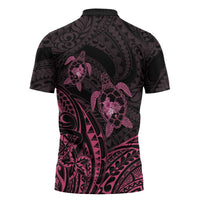 Pink Black Polynesia Floral Sea Turtle Zipper Polo Shirt LT14 - Polynesian Pride