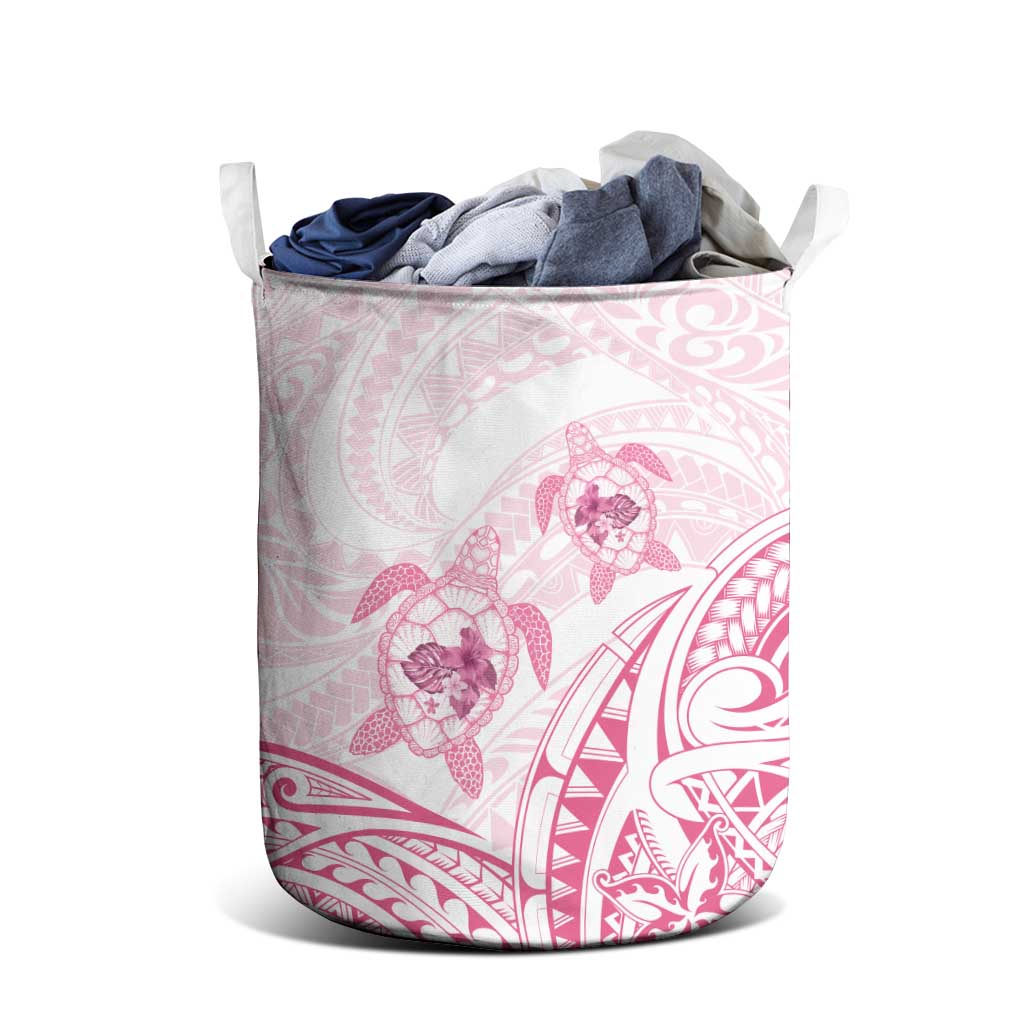 Pink White Polynesia Floral Sea Turtle Laundry Basket - Polynesian Pride