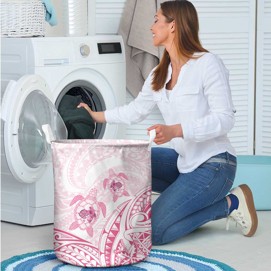 Pink White Polynesia Floral Sea Turtle Laundry Basket - Polynesian Pride