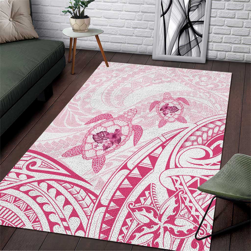 Pink White Polynesia Floral Sea Turtle Area Rug LT14 White - Polynesian Pride