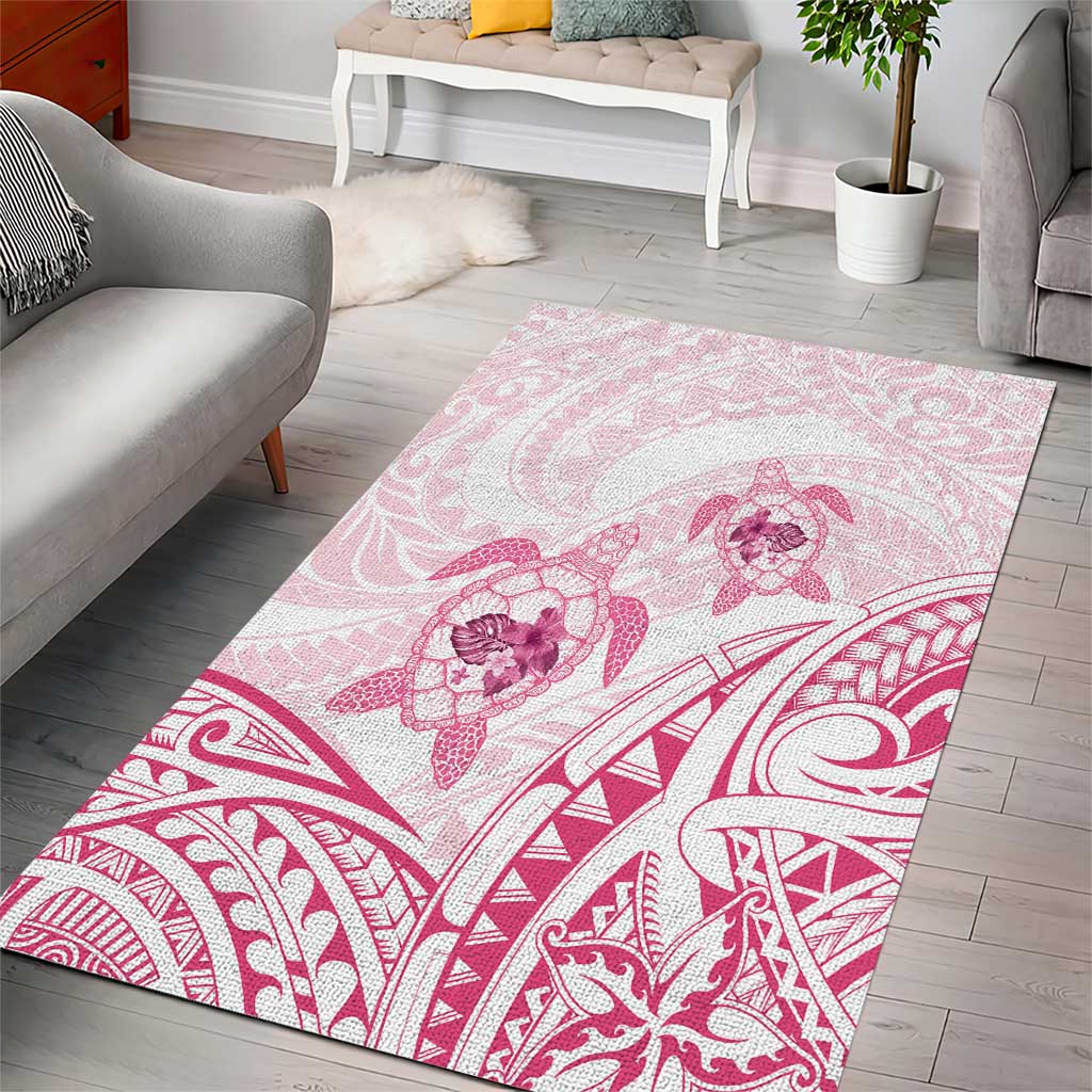 Pink White Polynesia Floral Sea Turtle Area Rug LT14 - Polynesian Pride