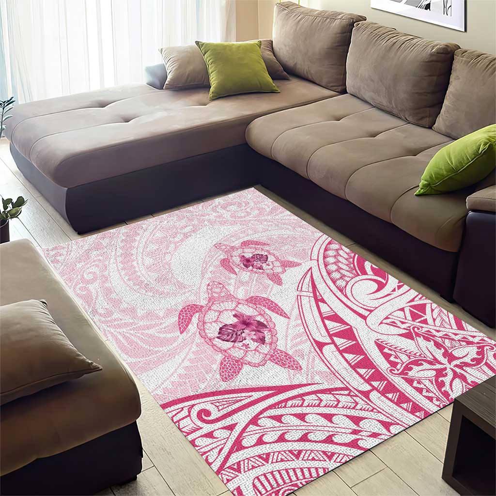 Pink White Polynesia Floral Sea Turtle Area Rug LT14 - Polynesian Pride
