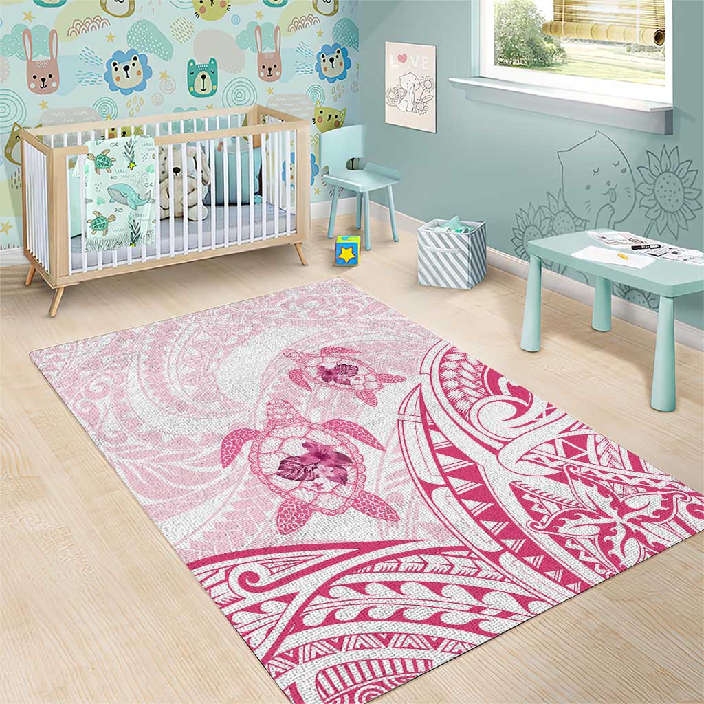 Pink White Polynesia Floral Sea Turtle Area Rug LT14 - Polynesian Pride
