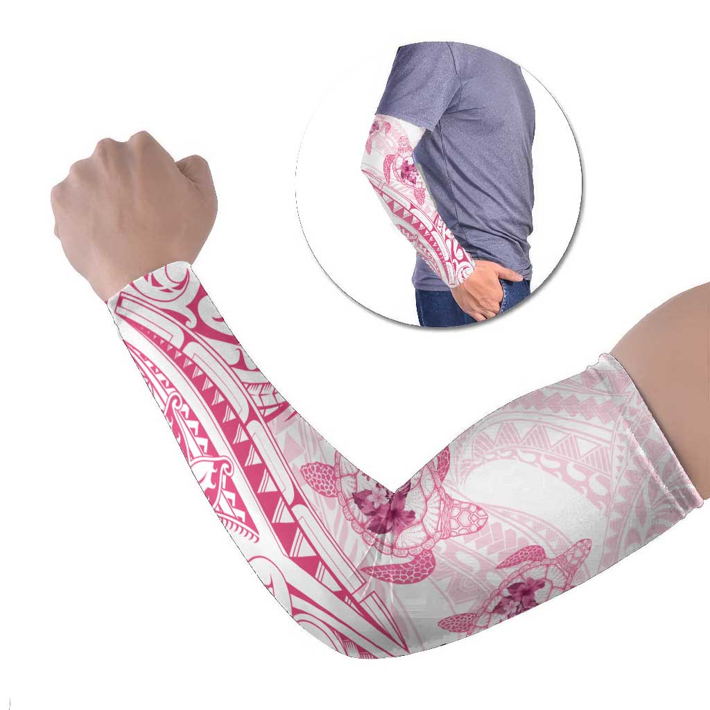 Pink White Polynesia Floral Sea Turtle Arm Sleeves LT14 Set of 2 White - Polynesian Pride