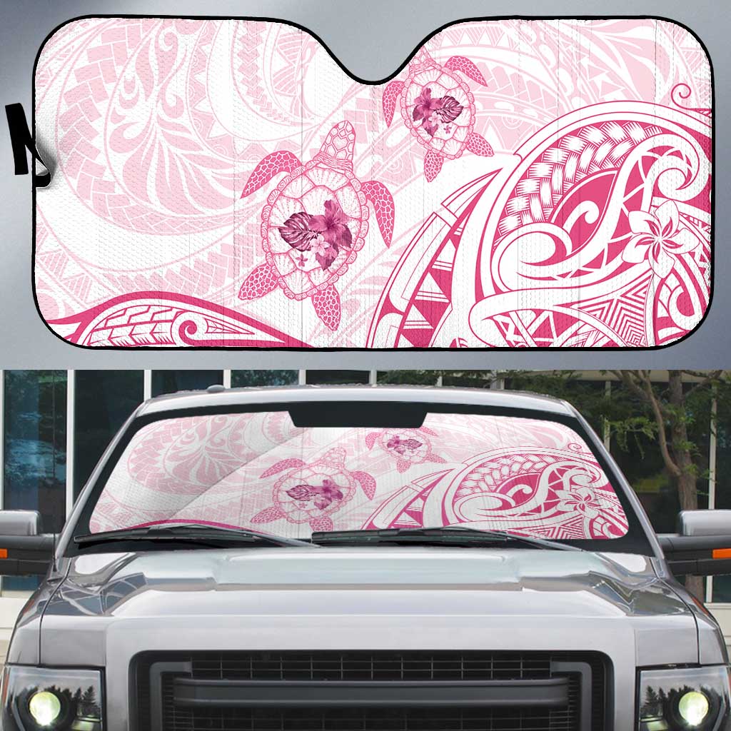 Pink White Polynesia Floral Sea Turtle Auto Sun Shade - Polynesian Pride