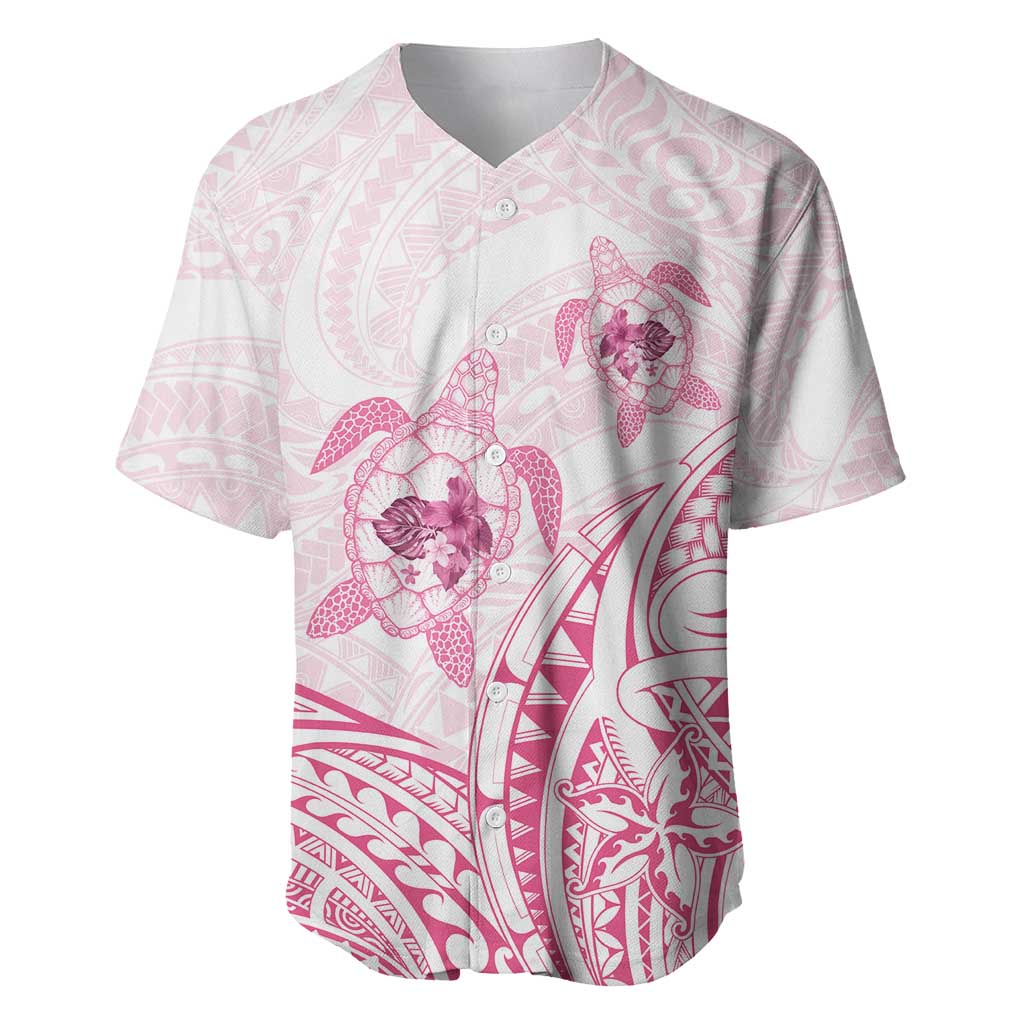 Pink White Polynesia Floral Sea Turtle Baseball Jersey LT14 White - Polynesian Pride